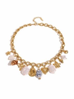 18K Gold Plated Seashell Pearl Charm Necklace | Waterproof & Sweatproof
